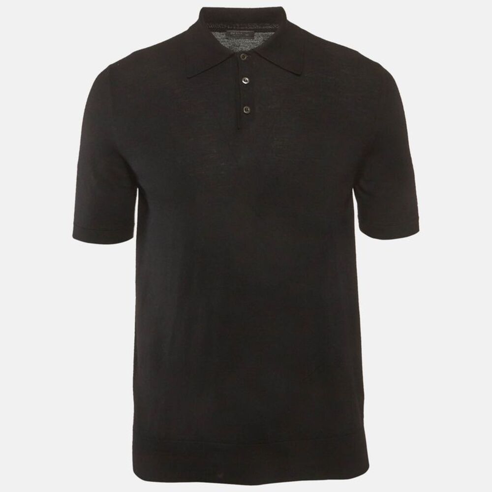 Prada Black Jersey Polo T-Shirt L